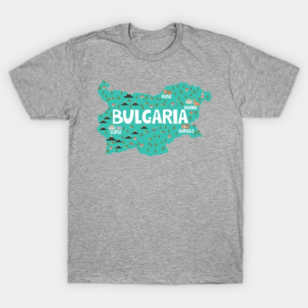 Bulgaria Illustrated Map T-Shirt by JunkyDotCom